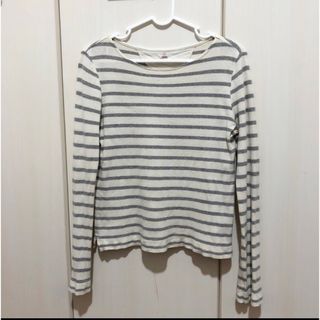 ユニクロ(UNIQLO)のUNIQLO♡ボーダー長袖カットソー♡ロンT♡グレー×白♡ユニクロ(カットソー(長袖/七分))