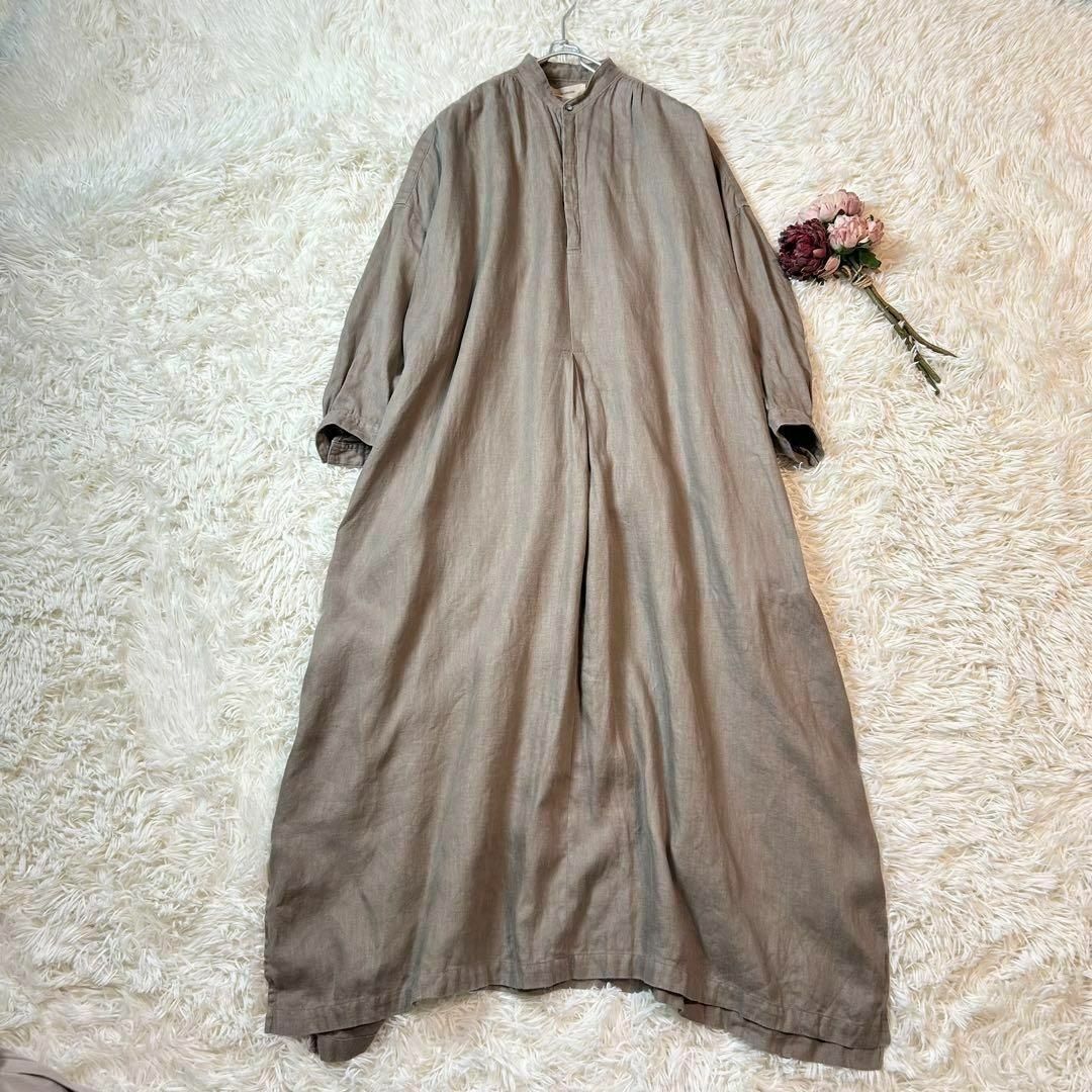 suzuki takayuki(スズキタカユキ)の美品suzuki takayuki peasant dress リネン gray レディースのワンピース(ロングワンピース/マキシワンピース)の商品写真