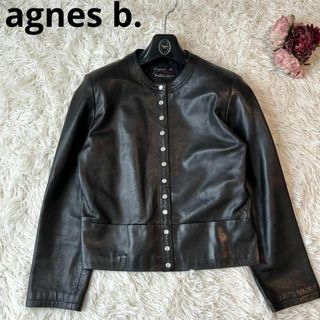 agnes b. - アニエスベー ラムレザー ジャケット パール スナップボタン 羊革 黒 M相当