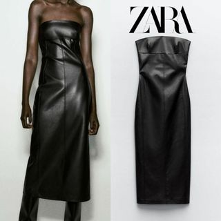 ザラ(ZARA)の7 ZARA フェイクレザー ストラップレスワンピース S(ロングワンピース/マキシワンピース)