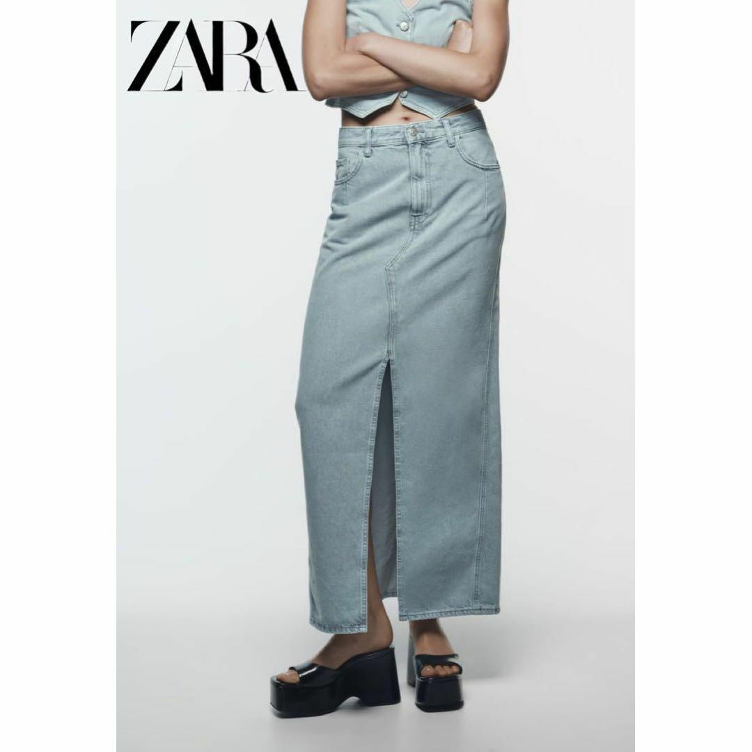 ZARA(ザラ)の3 ZARA Z1975 デニム ミディスカート フロントスリット くすみブルー レディースのスカート(ロングスカート)の商品写真