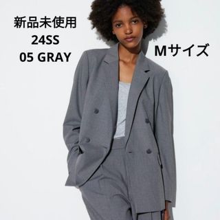 ユニクロ(UNIQLO)の新品未使用 ユニクロ 24SS ダブルジャケット グレー Mサイズ(テーラードジャケット)