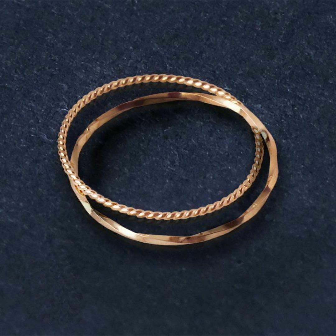 K10 ピンクゴールド 2連リング（9号と11号）【10金 刻印】日本製 指輪 レディースのアクセサリー(リング(指輪))の商品写真