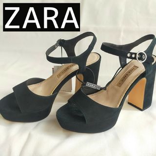 ザラ(ZARA)の【ZARA】プラットフォーム　サンダル　２４センチ　レディース　ブラック　黒(サンダル)