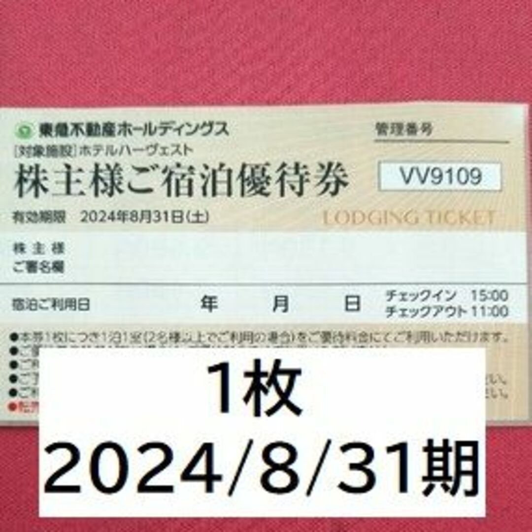 1枚　東急ホテルハーヴェスト　ご宿泊優待券 チケットの優待券/割引券(宿泊券)の商品写真