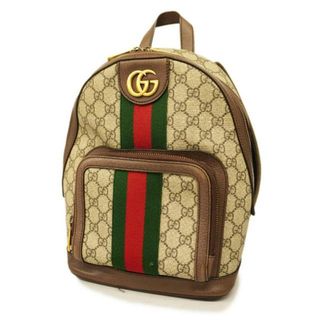 グッチ(Gucci)の【4fe5339】グッチ リュックサック/GGスプリーム/シェリーライン/547965/PVC/レザー/ブラウン/ゴールド金具 【中古】 レディース(リュック/バックパック)