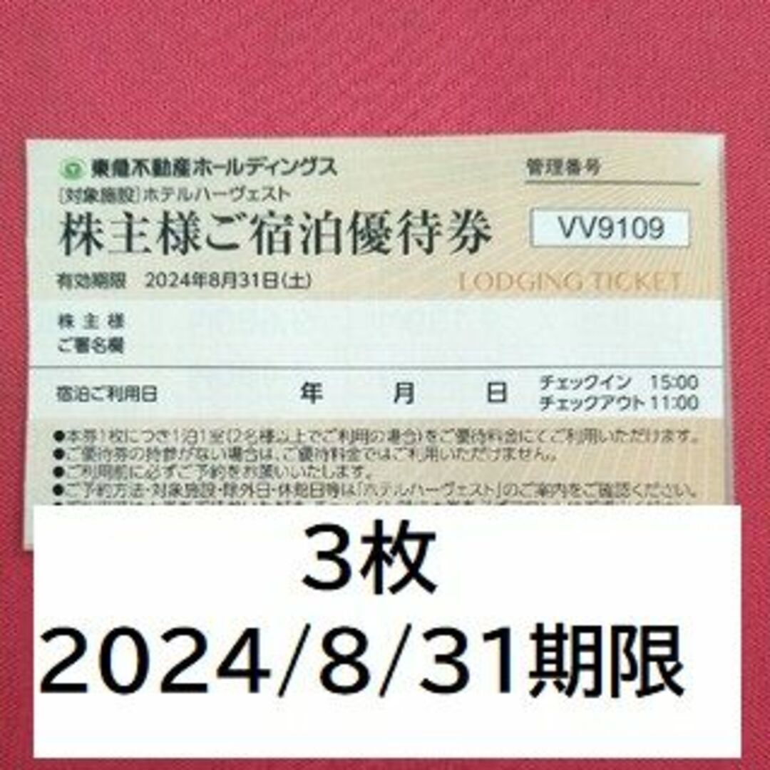 3枚　東急ホテルハーヴェスト　ご宿泊優待券 チケットの優待券/割引券(宿泊券)の商品写真