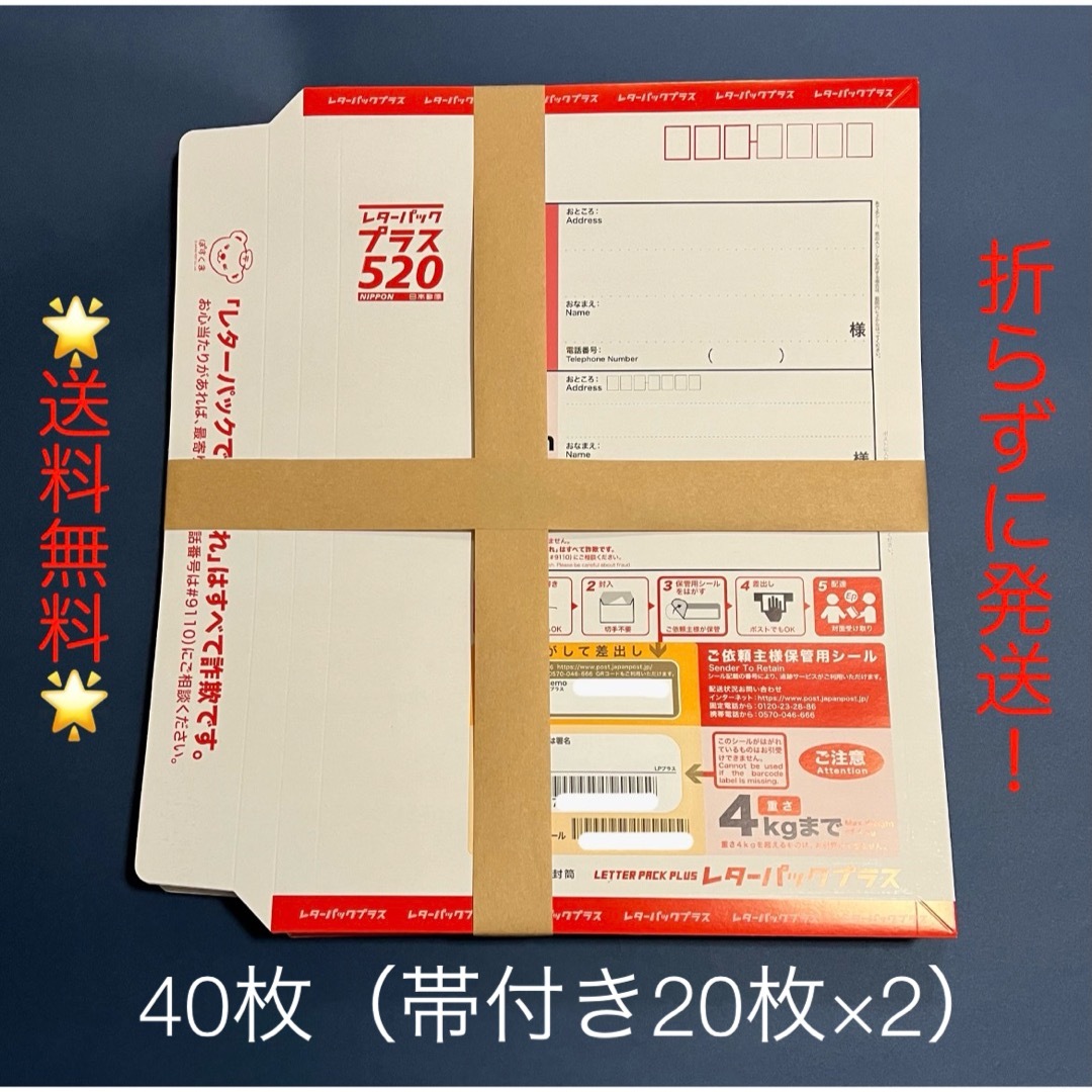 ☆送料無料☆レターパックプラス　40枚 インテリア/住まい/日用品のオフィス用品(ラッピング/包装)の商品写真