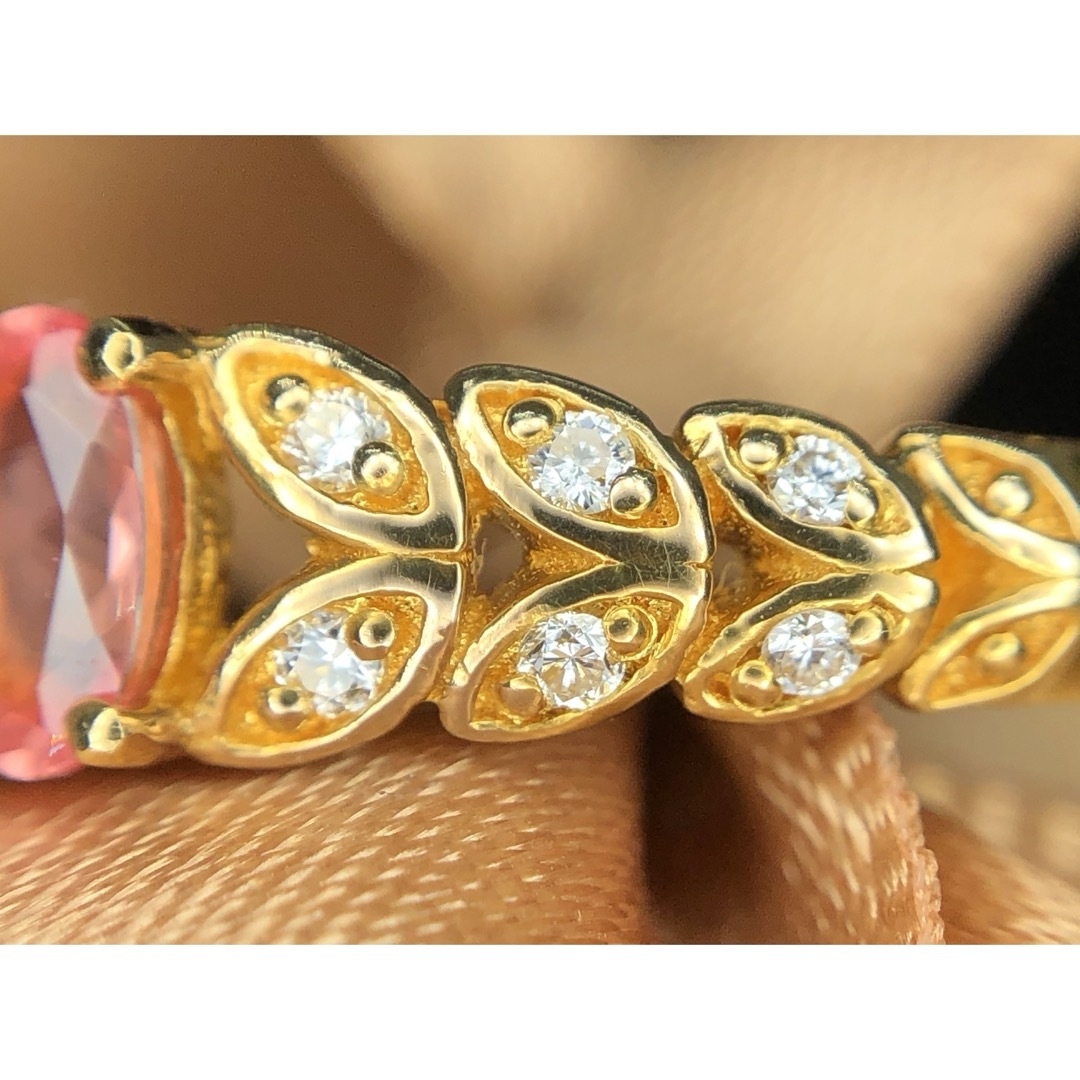 高品質　希少石　ロードクロサイト　ダイヤモンド　k24リング レディースのアクセサリー(リング(指輪))の商品写真