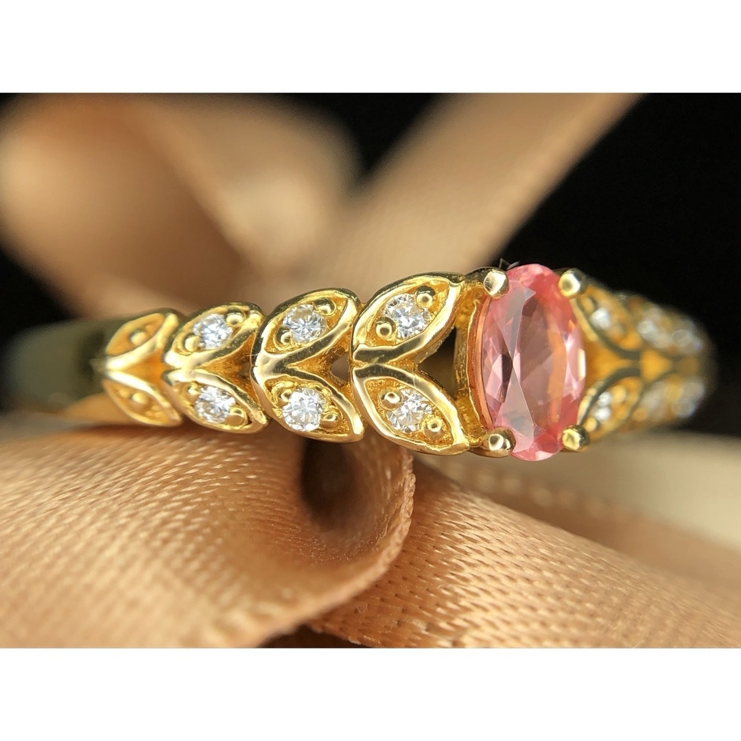 高品質　希少石　ロードクロサイト　ダイヤモンド　k24リング レディースのアクセサリー(リング(指輪))の商品写真