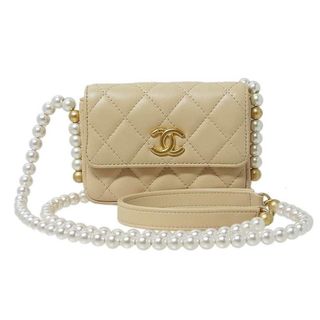 シャネル(CHANEL)の　シャネル CHANEL マトラッセ パールチェーン クラッチ ショルダーバッグ AP2409 ベージュ ラムレザー レディース ショルダーバッグ(ショルダーバッグ)