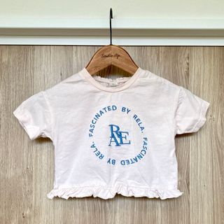 フリルTシャツ　薄ピンク　ロゴ(Tシャツ/カットソー)