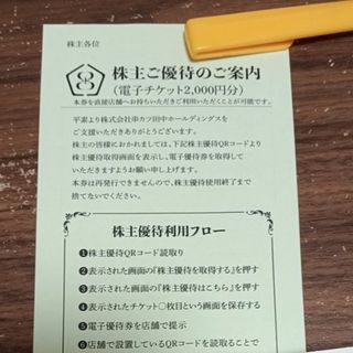 串カツ田中　株主優待　2000円分(レストラン/食事券)