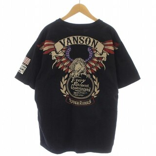 バンソン(VANSON)のVANSON COTTON Tシャツ カットソー 半袖 ロゴ 刺繍 L 黒(Tシャツ/カットソー(半袖/袖なし))