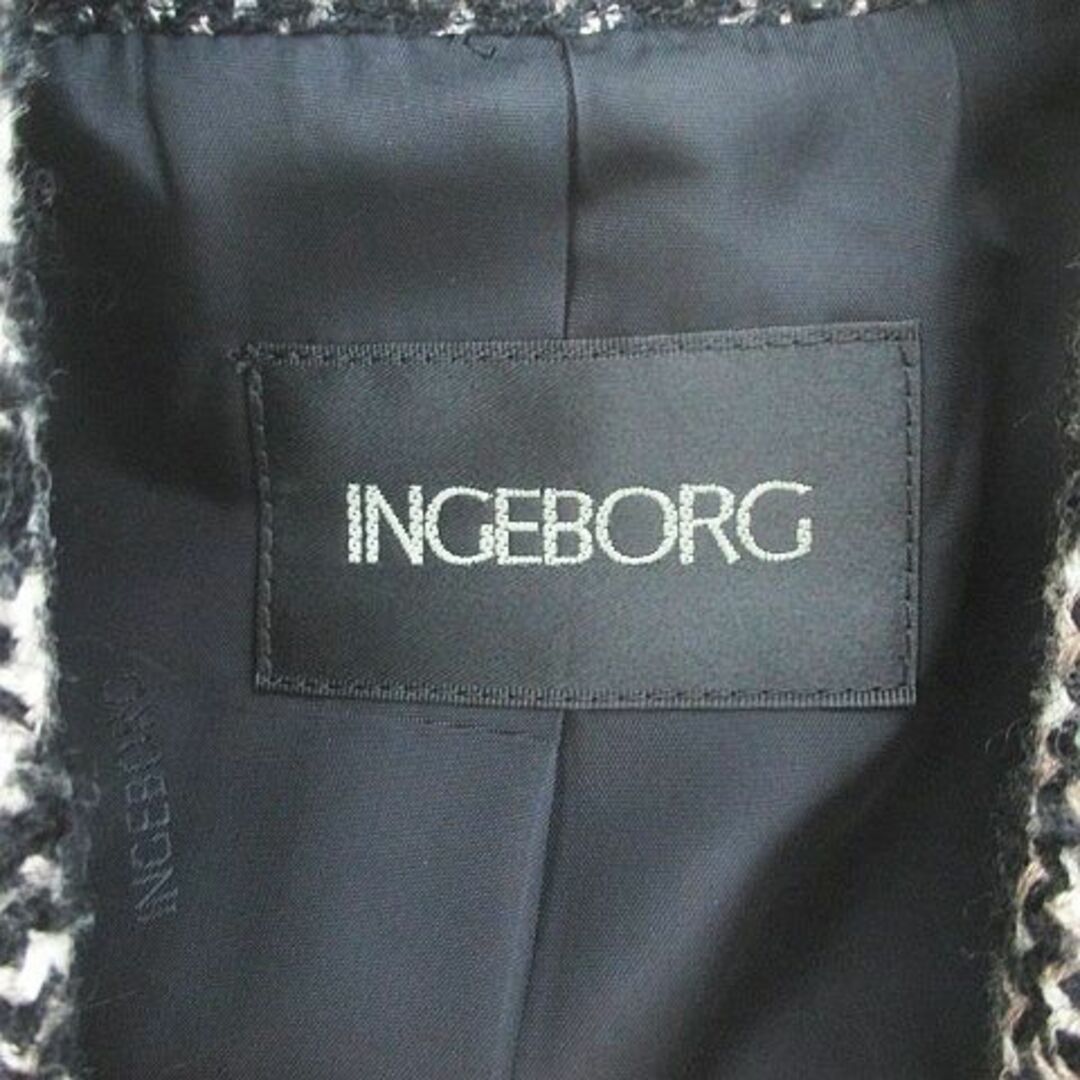 INGEBORG(インゲボルグ)のINGEBORG ロング丈 ステンカラーコート 11 黒系 ブラック チェック レディースのジャケット/アウター(その他)の商品写真