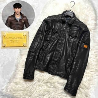 ドルチェアンドガッバーナ(DOLCE&GABBANA)の本物 ドルチェ&ガッバーナ マルチポケット LOGOプレート レザー ジャケット(レザージャケット)