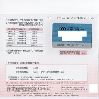 ミツコシ(三越)の限度額30万円 三越伊勢丹 株主優待カード 10%割引 女性名義(ショッピング)