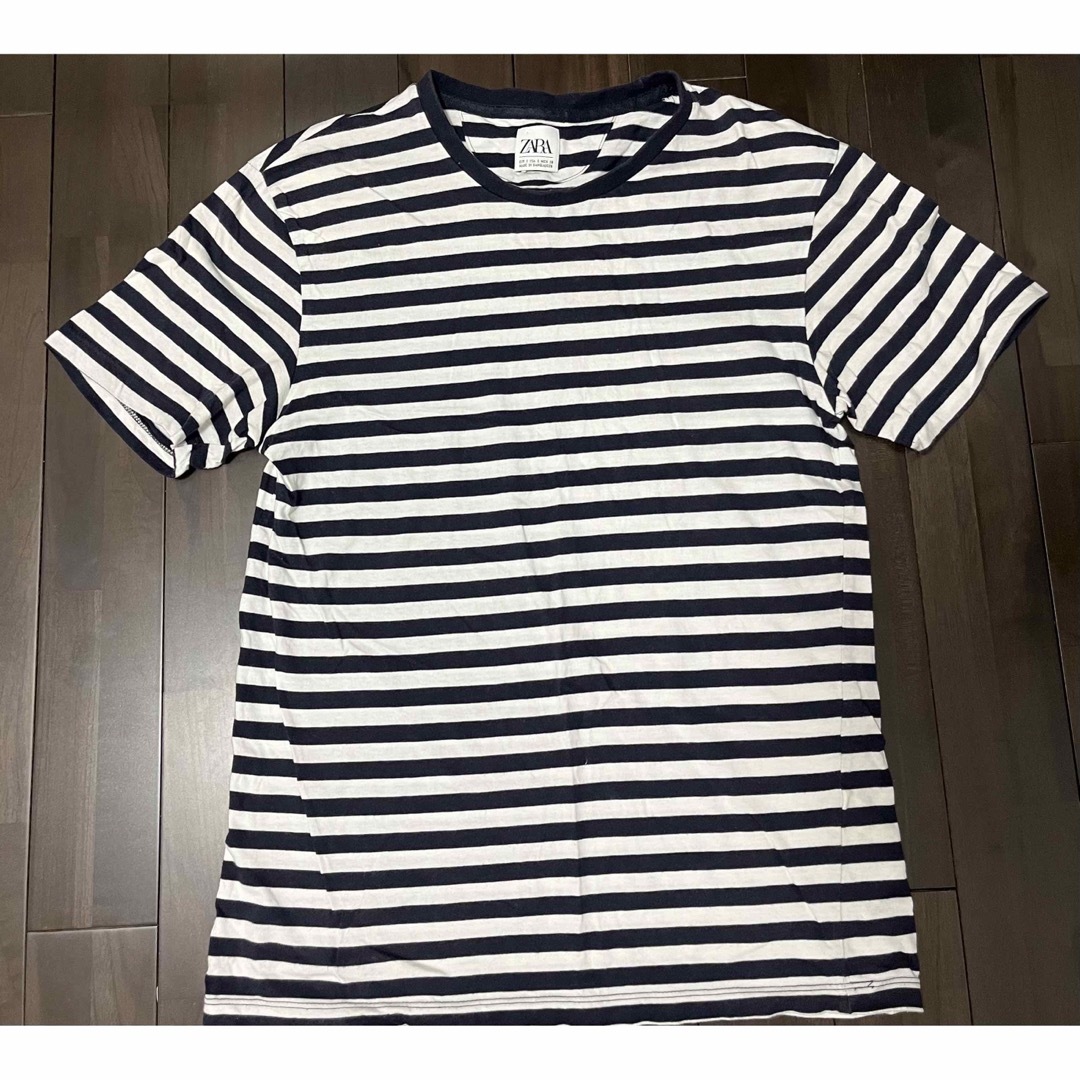 ZARA(ザラ)のZARA ボーダーTシャツ(白x紺) Sサイズ メンズのトップス(Tシャツ/カットソー(半袖/袖なし))の商品写真