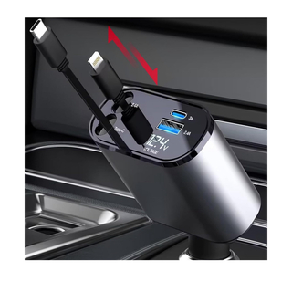 車 充電器シガーソケット USB【2023新版】巻き取り式ケーブル2本付き
