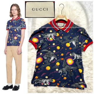 グッチ(Gucci)の本物 美品 グッチ スペース アニマル リブ切替 ニット ポロシャツ S (ポロシャツ)