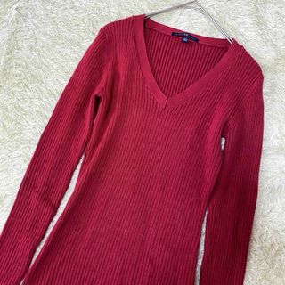 ギャップ(GAP)のGAP Vネック リブニット セーター トップス XS ルビーレッド レディース(ニット/セーター)