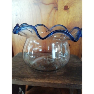 古い金魚鉢　ガラス　昭和レトロ(ガラス)