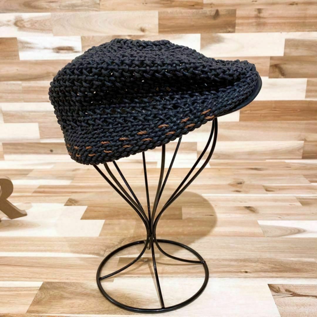 稀少デザイン【トップノット】TOP KNOT 編み込みハンチング M 黒×茶 メンズの帽子(ハンチング/ベレー帽)の商品写真