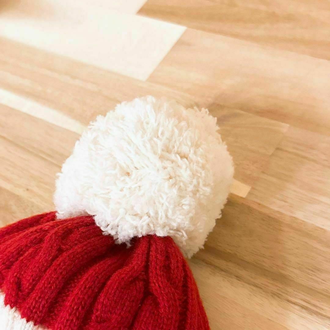 L.L.Bean(エルエルビーン)の【エルエルビーン】ゴアテックス ボンボン付き ケーブルニット ニット帽 赤×白 レディースの帽子(ニット帽/ビーニー)の商品写真
