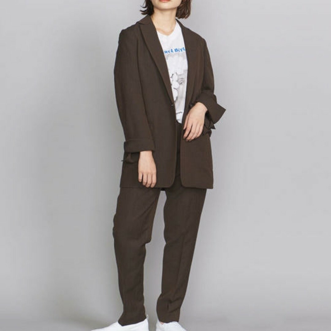 BEAUTY&YOUTH UNITED ARROWS(ビューティアンドユースユナイテッドアローズ)のB&Y united arrows ヘリンボーン ダークブラウン セットアップ レディースのフォーマル/ドレス(スーツ)の商品写真