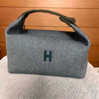 エルメス(Hermes)のエルメスブリッドアブラックGM　ブルーアビス(ポーチ)