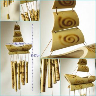 竹 風鈴 8管 舟形 クリーム色 アジアン 和風 バンブー チャイム 竹風鈴 竹(風鈴)