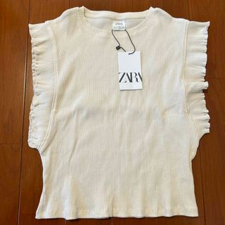 ザラキッズ(ZARA KIDS)のZARA 152cm 白袖フリルリブトップス(Tシャツ/カットソー)