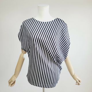 プリーツプリーズイッセイミヤケ(PLEATS PLEASE ISSEY MIYAKE)の【極美品】プリーツプリーズ　ストライプ　アシンメトリー　カットソー　3(カットソー(半袖/袖なし))