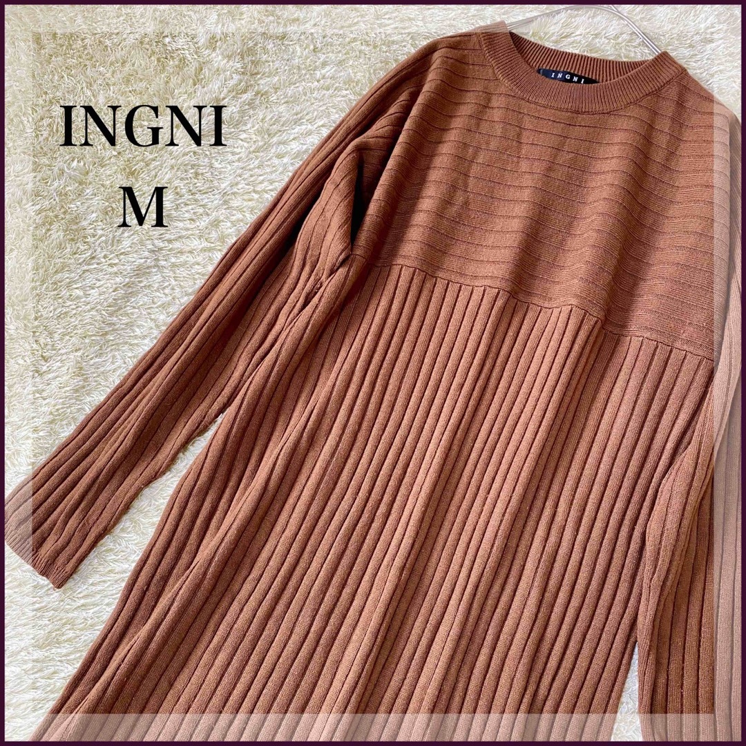 INGNI(イング)のINGNI 切り替え リブニット ワンピース M レディース 細見え ブラウン レディースのワンピース(ロングワンピース/マキシワンピース)の商品写真