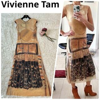 ヴィヴィアンタム(VIVIENNE TAM)の美品Vivienne Tam ロングドレス プリント パワーネット メッシュ 1(ロングワンピース/マキシワンピース)