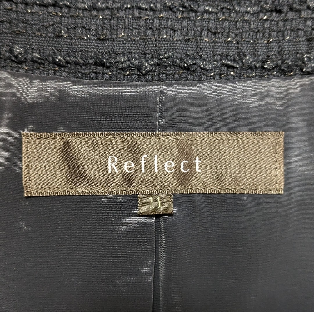 ReFLEcT(リフレクト)の【美品・11号】Reflect ツイードジャケット（ネイビー） レディースのジャケット/アウター(ノーカラージャケット)の商品写真