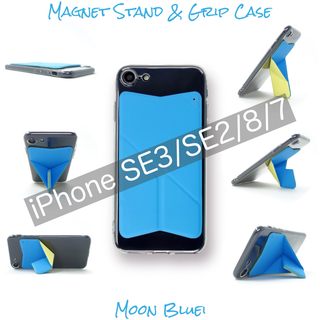 iPhoneケース SE3 SE2 8 7 スマホスタンド スマホグリップ 青(iPhoneケース)