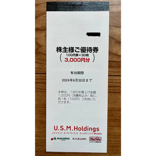 ユナイテッド・スーパーマーケット株主優待券 3000円分 2024年6月末期限(ショッピング)