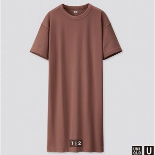 ユニクロ(UNIQLO)のユニクロ　クルーネックTワンピース　ブラウン(ひざ丈ワンピース)