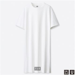 ユニクロ(UNIQLO)のユニクロ　クルーネックTワンピース　ホワイト(ひざ丈ワンピース)