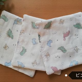 抗菌・抗ウイルス　クレンゼ　ミニハンカチ　恐竜ピンク　４重ガーゼ　３枚セット(外出用品)