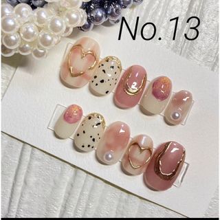 ネイルチップ　No.13 ピンク　ミラーハート　チェック　ガーリーネイル(ネイルチップ)