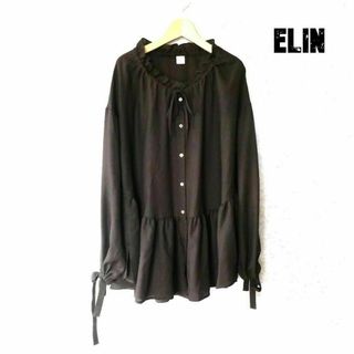 ELIN - 美品 ELIN フリル リボン ギャザー 長袖 オーバーサイズ シャツ ブラウス