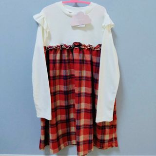 新品　130　女の子　ワンピース　ワンピ　長袖　ロンT　チェック　薄手　春　秋(ワンピース)