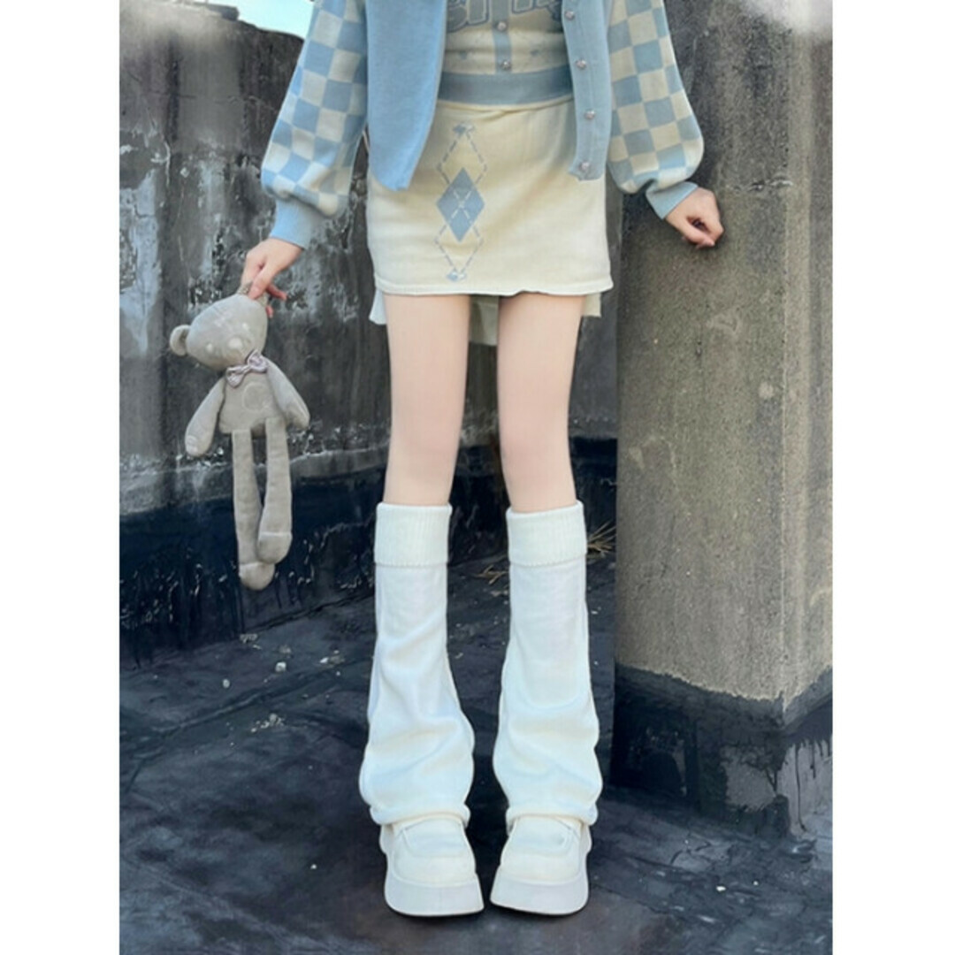 【人気】レッグウォーマー 白 ルーズソックス 制服 JK 防寒 コスプレ レディースのレッグウェア(レッグウォーマー)の商品写真