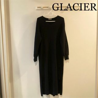 グラシア(GLACIER)のGLACIER 黒色　Ｖネック　ニットワンピース　ロングワンピース　L(ロングワンピース/マキシワンピース)