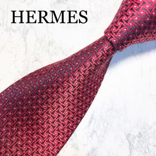 エルメス(Hermes)のHERMES ネクタイ　H柄　レッド(ネクタイ)