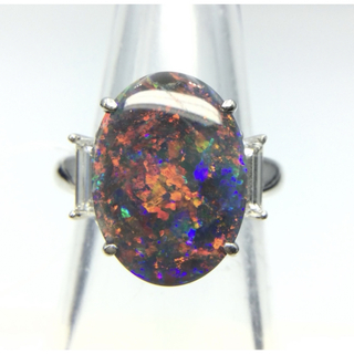 ブラックオパール　リング　PT900 ダイヤモンド(リング(指輪))