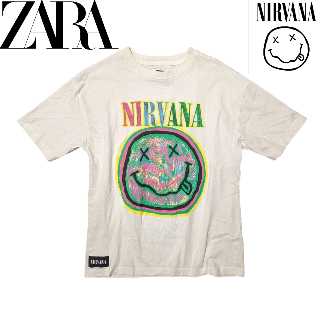ZARA(ザラ)のZARA X NIRVANA ホワイト 両面プリント 半袖Tシャツ レディースのトップス(Tシャツ(半袖/袖なし))の商品写真
