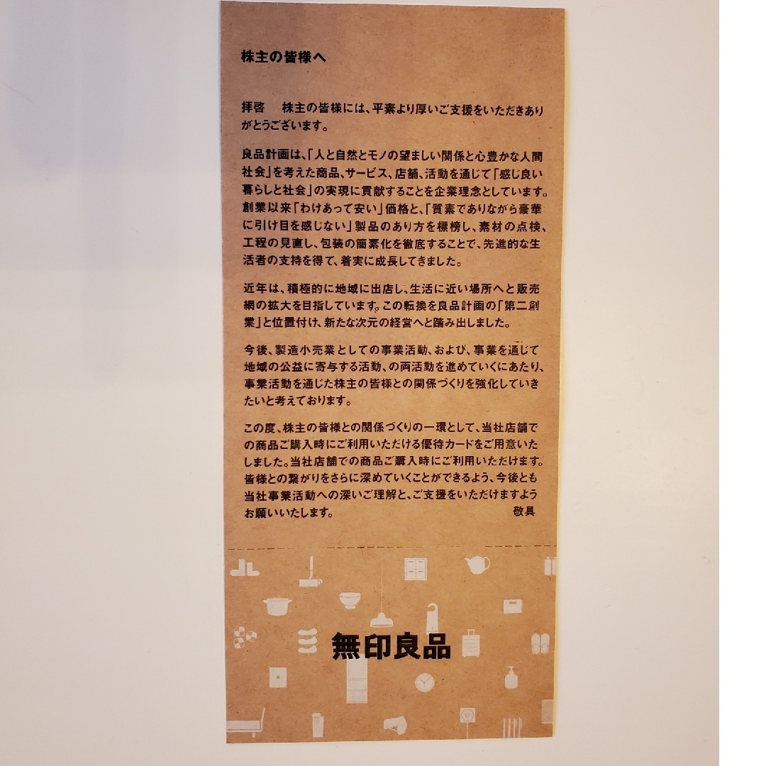 MUJI (無印良品)(ムジルシリョウヒン)の無印良品　株主優待　シェアホルダーカード チケットの優待券/割引券(その他)の商品写真